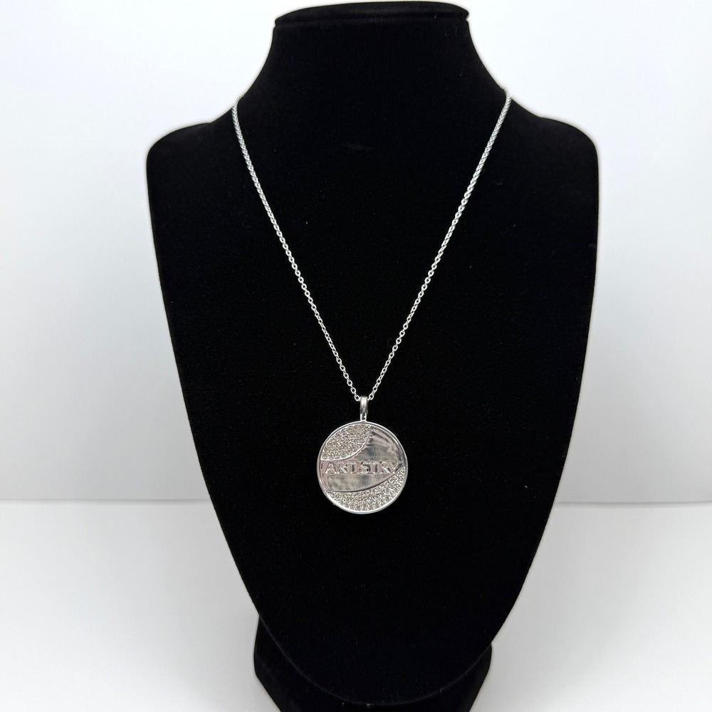 Artistry 925 Sterling Silver Pendant Necklace Pave Rhinestone Jewelry 9.5 in L